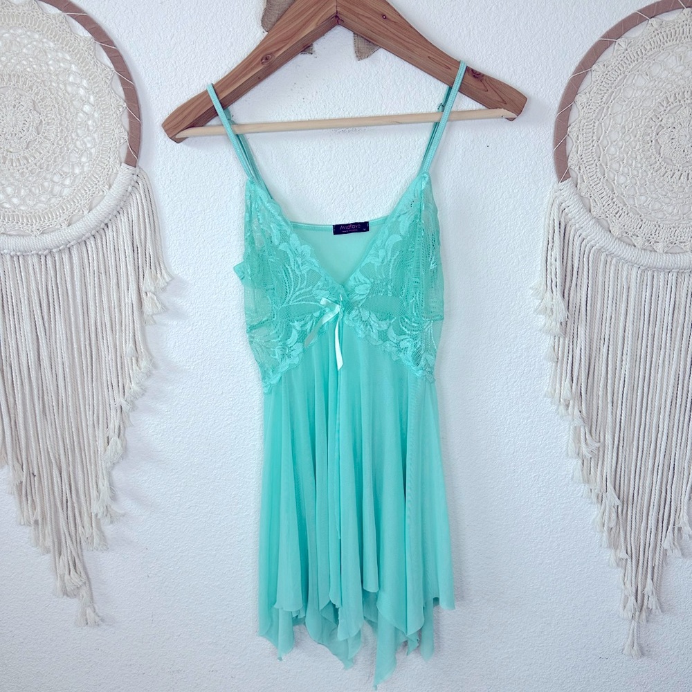 Avid love aqua sheer mesh stretch Fairycore nighty medium - Picture 1 of 5
